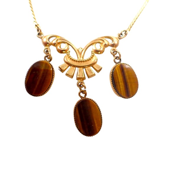 Vintage AMCO 12K GF Tigers Eye Necklace Earring Set - Picture 2 of 7